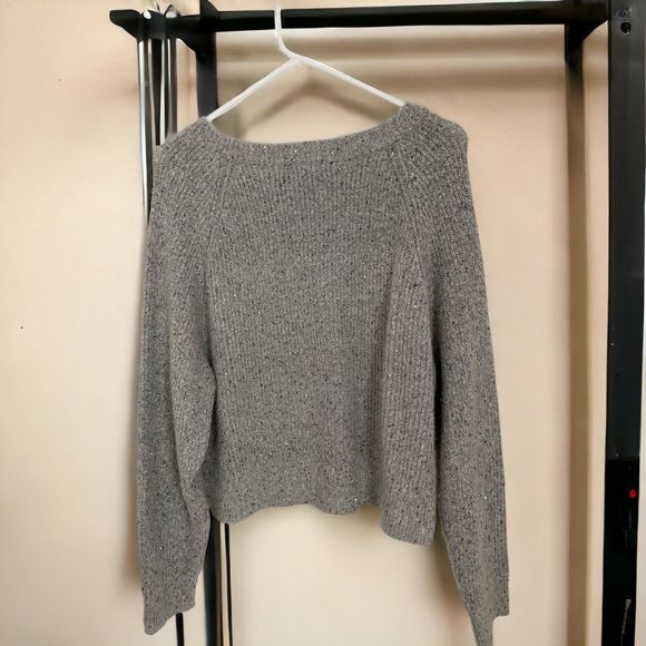 Express Silver Sequined Ribbed Sweater Medium Holiday Sparkle Party Ready - Picture 8 of 14